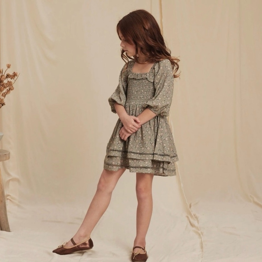 Noralee Elodie Dress Size 6 (Green Smocked Boho Dress with Bishop Sleeves)